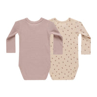 Quincy Mae Mauve, Blossom Waffle Bodysuit, 2 Pack