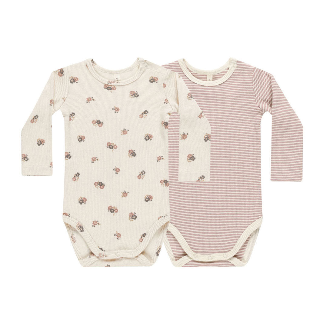 Quincy Mae Wild Flowers, Mauve Stripe Ribbed Bodysuit