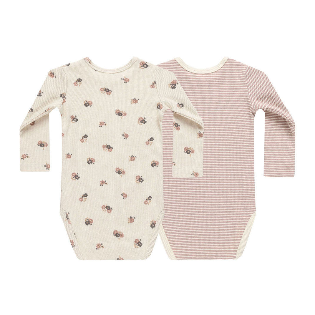 Quincy Mae Wild Flowers, Mauve Stripe Ribbed Bodysuit