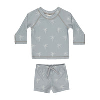 Quincy Mae Blue Palms Finn Rash guard + Short Set