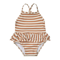 Quincy Mae Clay Stripe Ruffled One-Piece Swimsuit