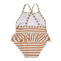 Quincy Mae Clay Stripe Ruffled One-Piece Swimsuit