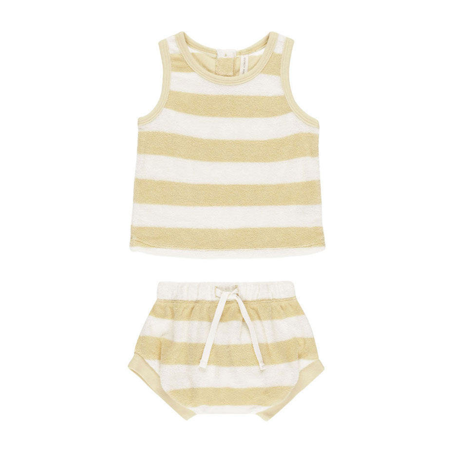 Quincy Mae Yellow Stripe Terry Tank + Short Set