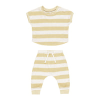 Quincy Mae Yellow Stripe Terry Tee + Pant Set