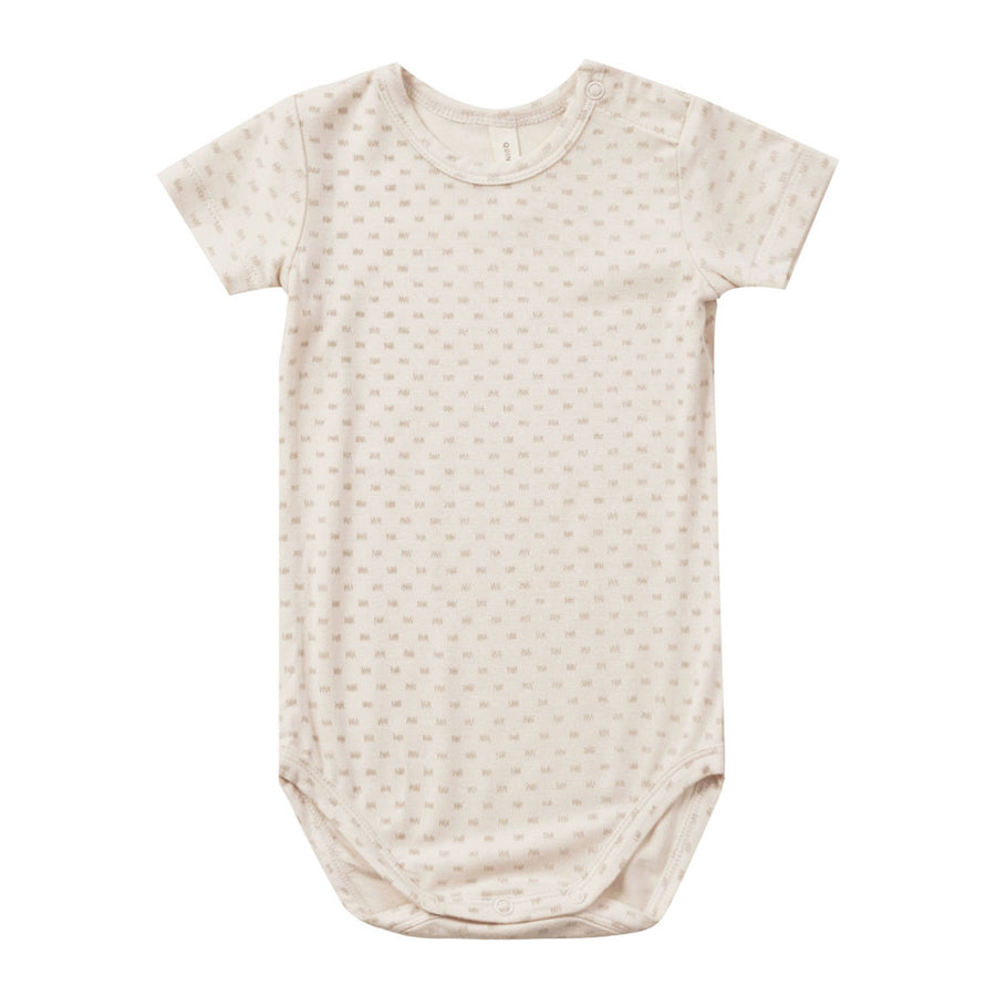 Quincy Mae Oat Check Bamboo Short Sleeve Bodysuit