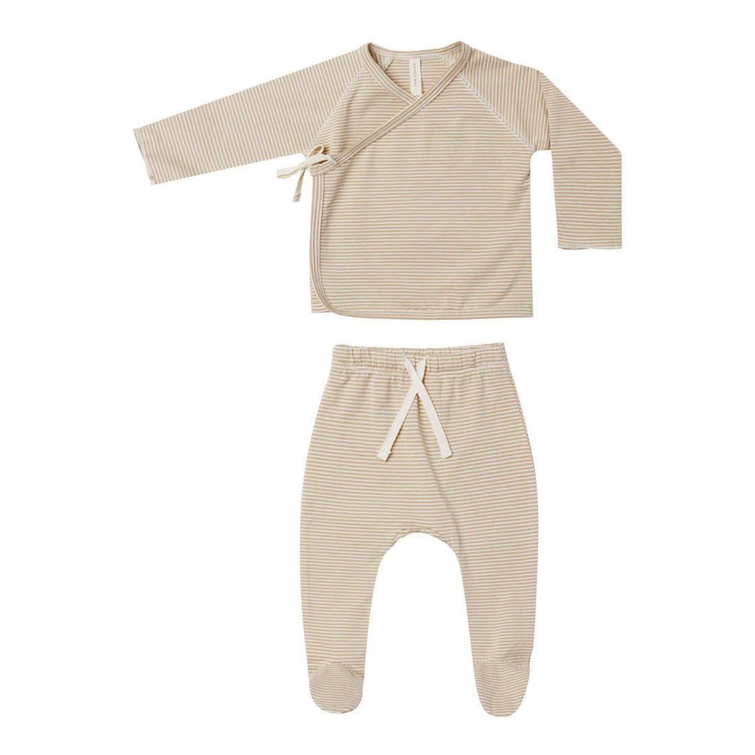 Quincy Mae Latte Micro Stripe Wrap Top + Footed Pant Set