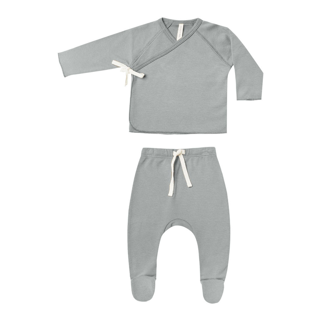 Quincy Mae Dusty Blue Wrap Top + Footed Pant Set