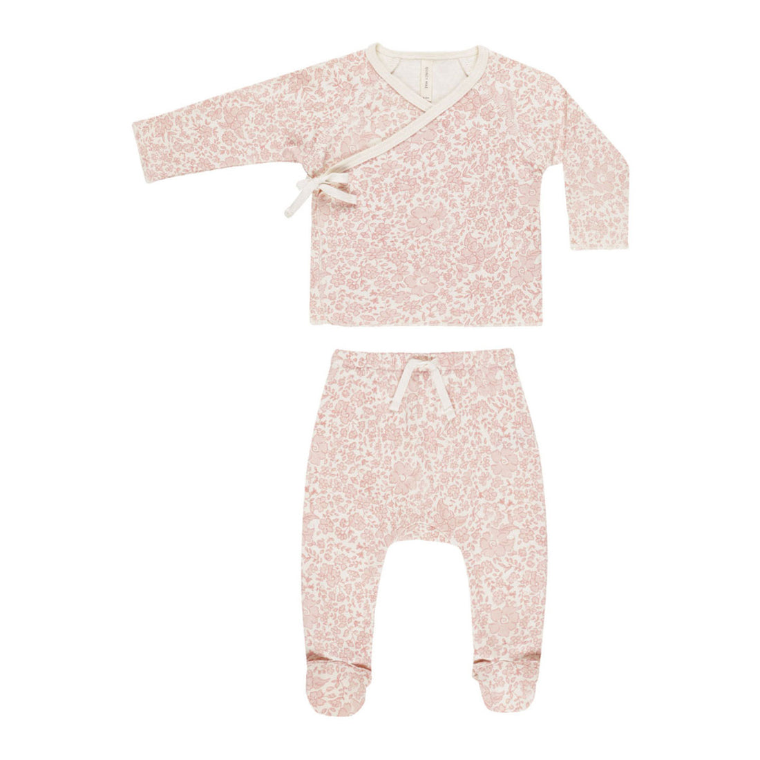 Quincy Mae Pink Blossom Wrap Top + Footed Pant Set