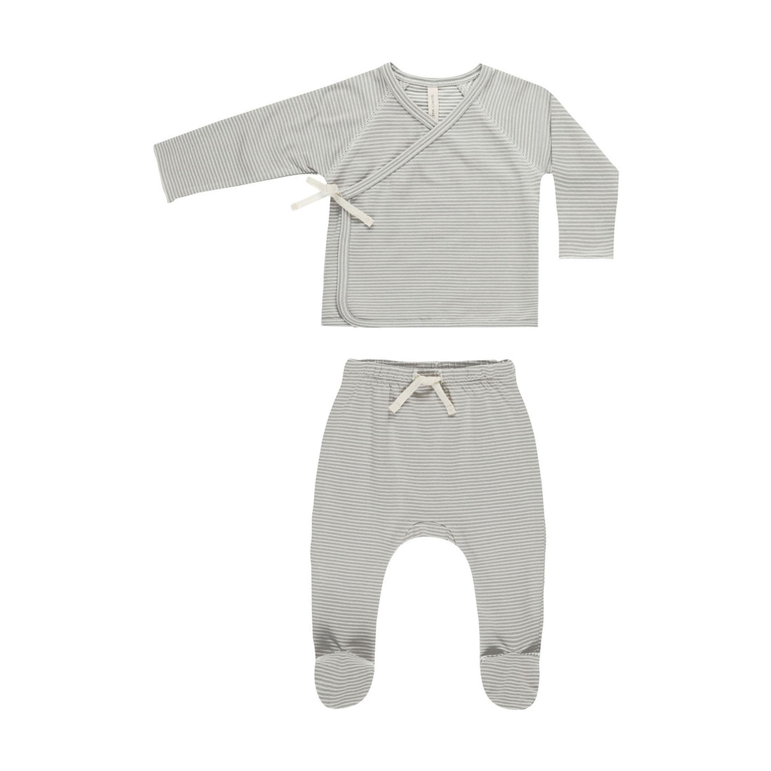 Quincy Mae Blue Micro Stripe Wrap Top + Footed Pant Set