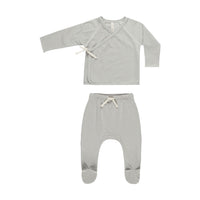 Quincy Mae Blue Micro Stripe Wrap Top + Footed Pant Set