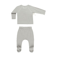Quincy Mae Blue Micro Stripe Wrap Top + Footed Pant Set