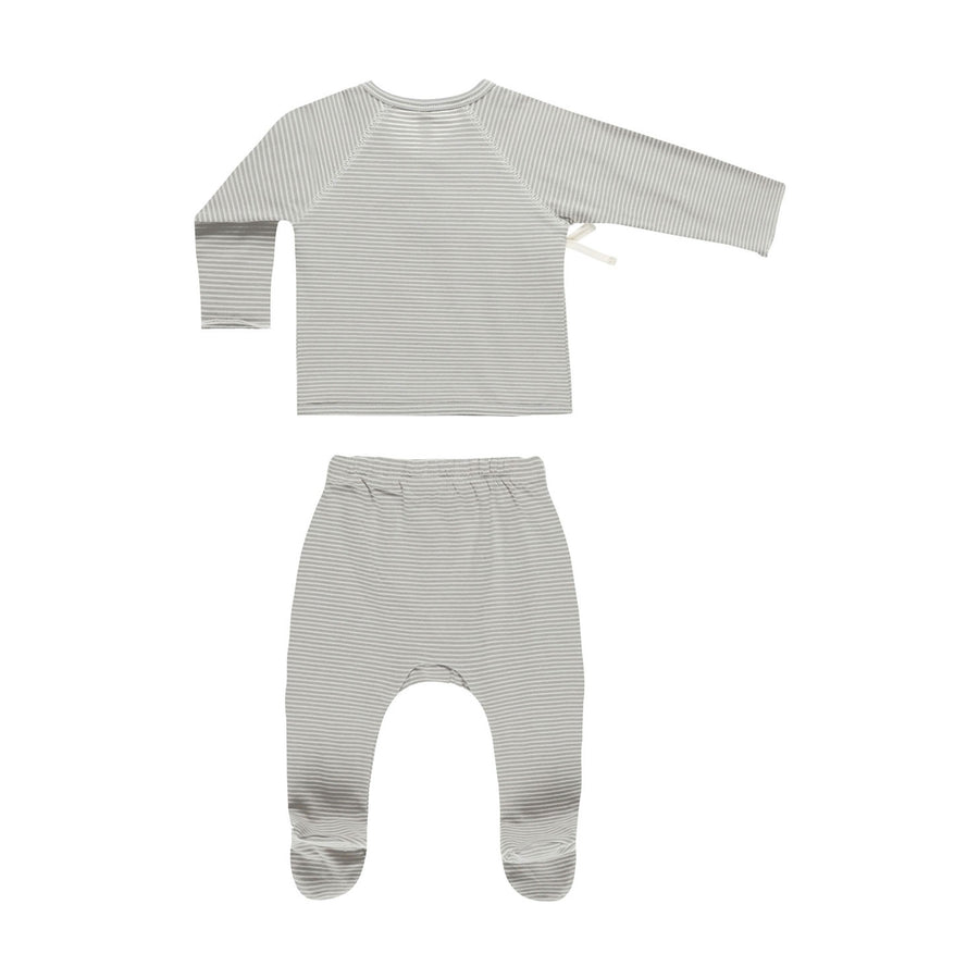 Quincy Mae Blue Micro Stripe Wrap Top + Footed Pant Set