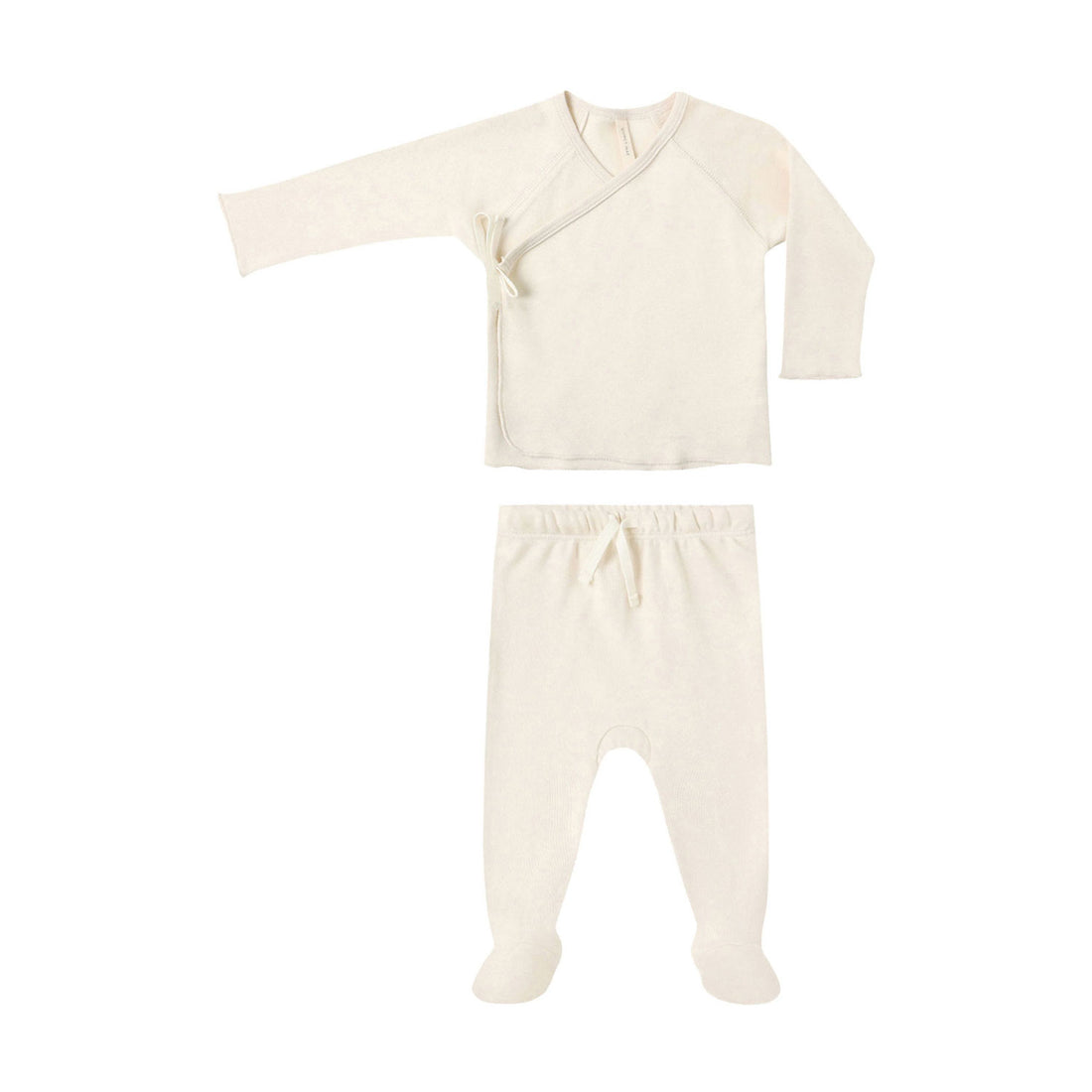 Quincy Mae Natural Wrap Top + Footed Pant Set