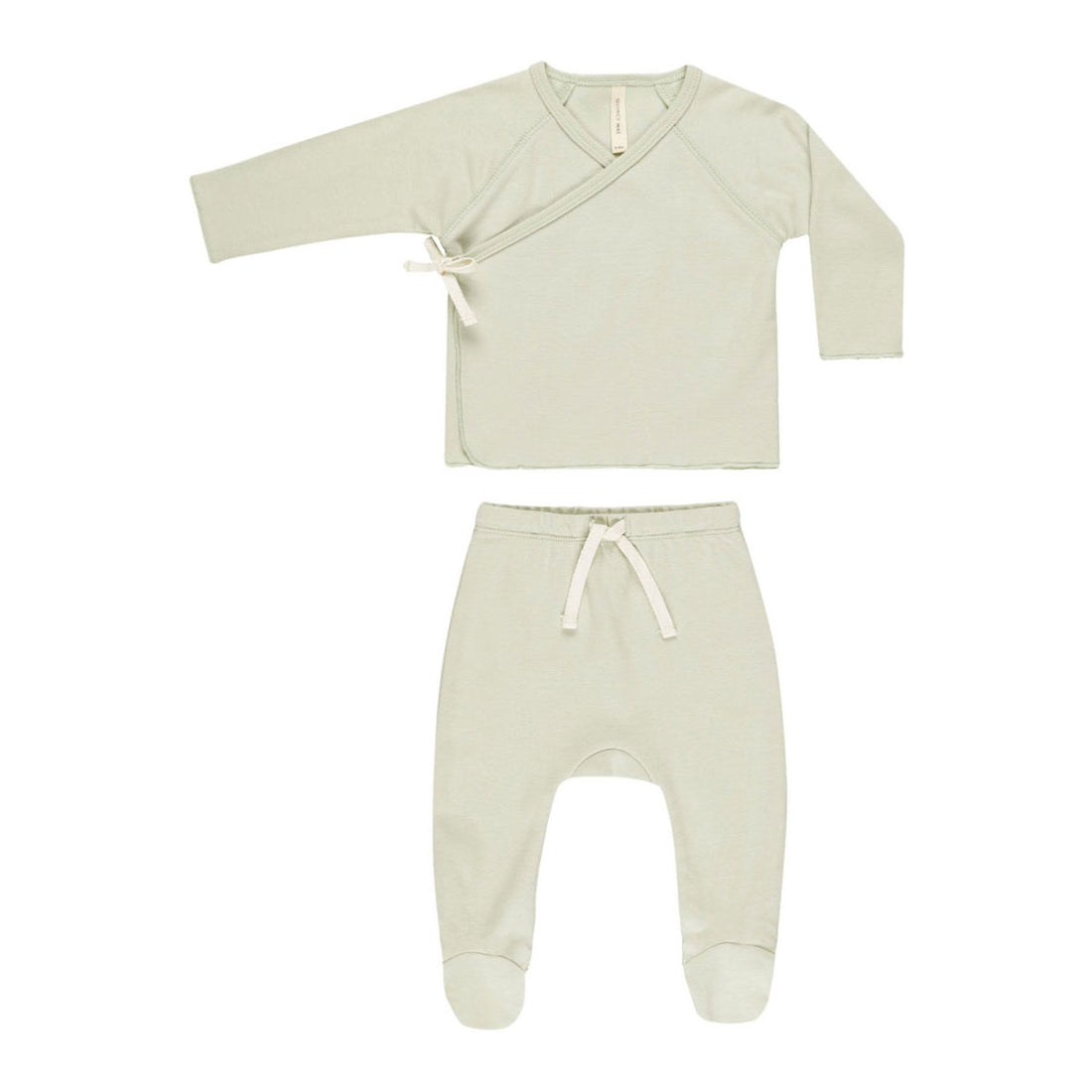 Quincy Mae Mint Wrap Top + Footed Pant Set