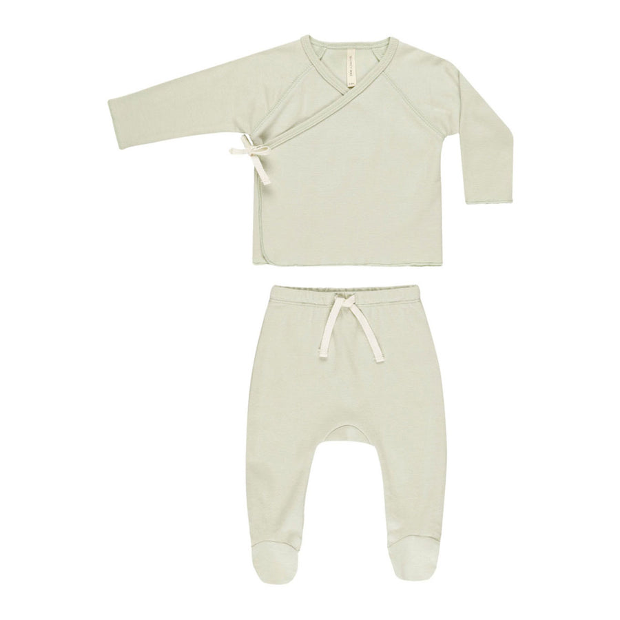Quincy Mae Mint Wrap Top + Footed Pant Set