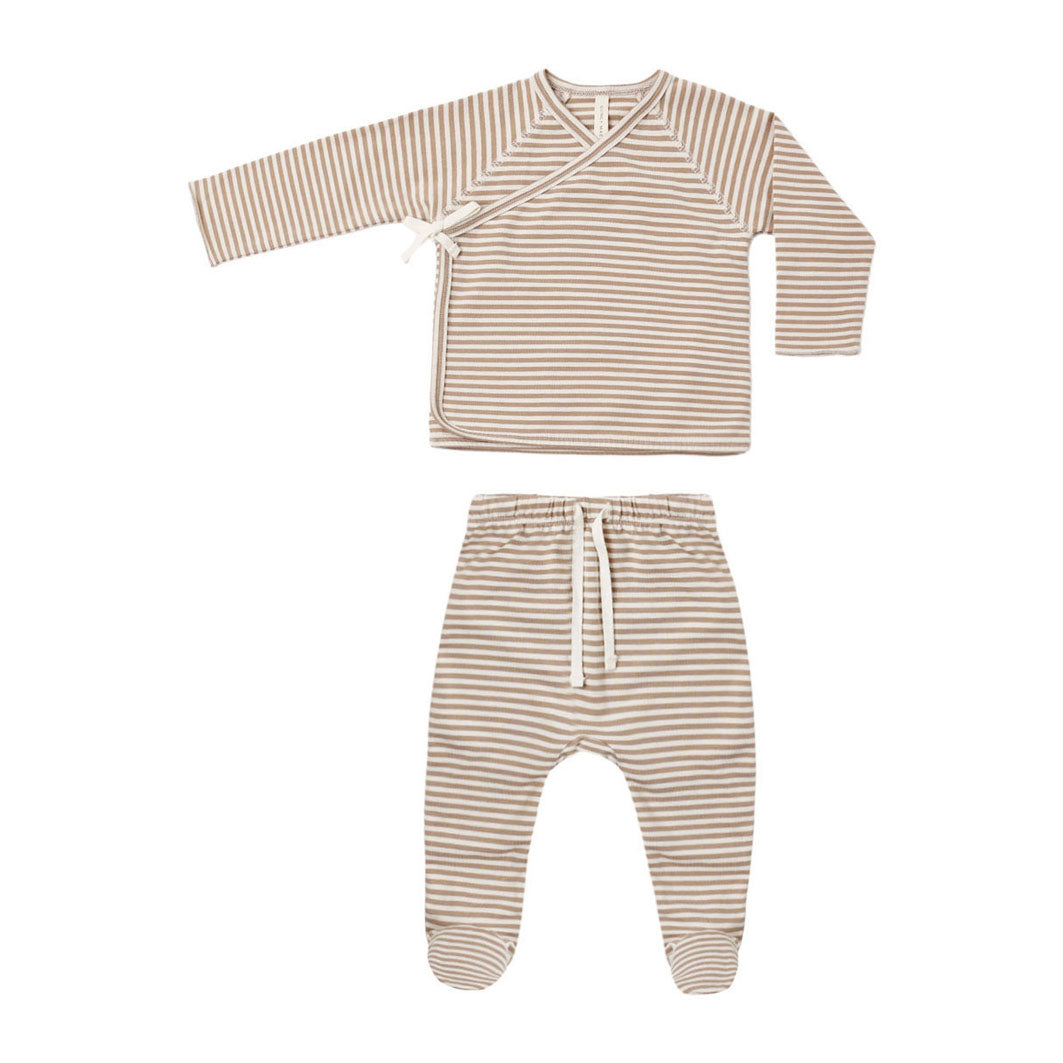 Quincy Mae Almond Stripe Wrap Top + Footed Pant Set