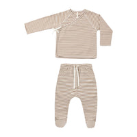 Quincy Mae Almond Stripe Wrap Top + Footed Pant Set