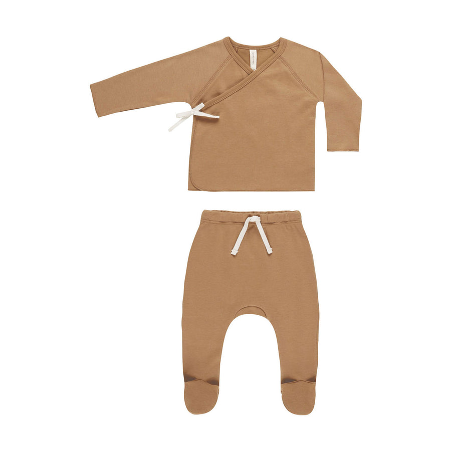 Quincy Mae Golden Wrap Top + Footed Pant Set
