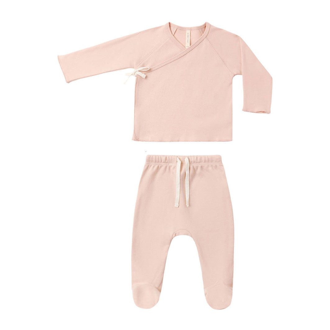 Quincy Mae Dusty Rose Wrap Top + Footed Pant Set