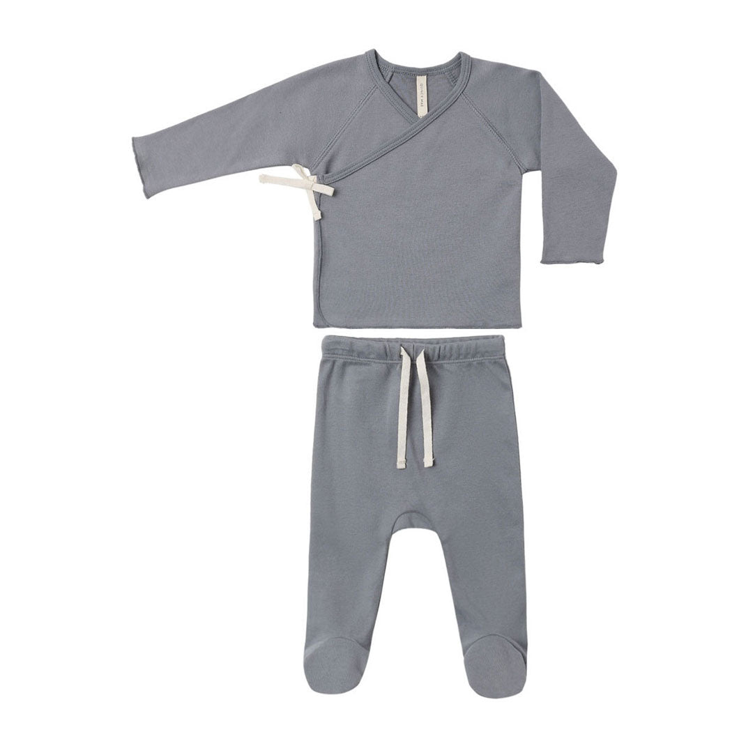 Quincy Mae Slate Wrap Top + Footed Pant Set