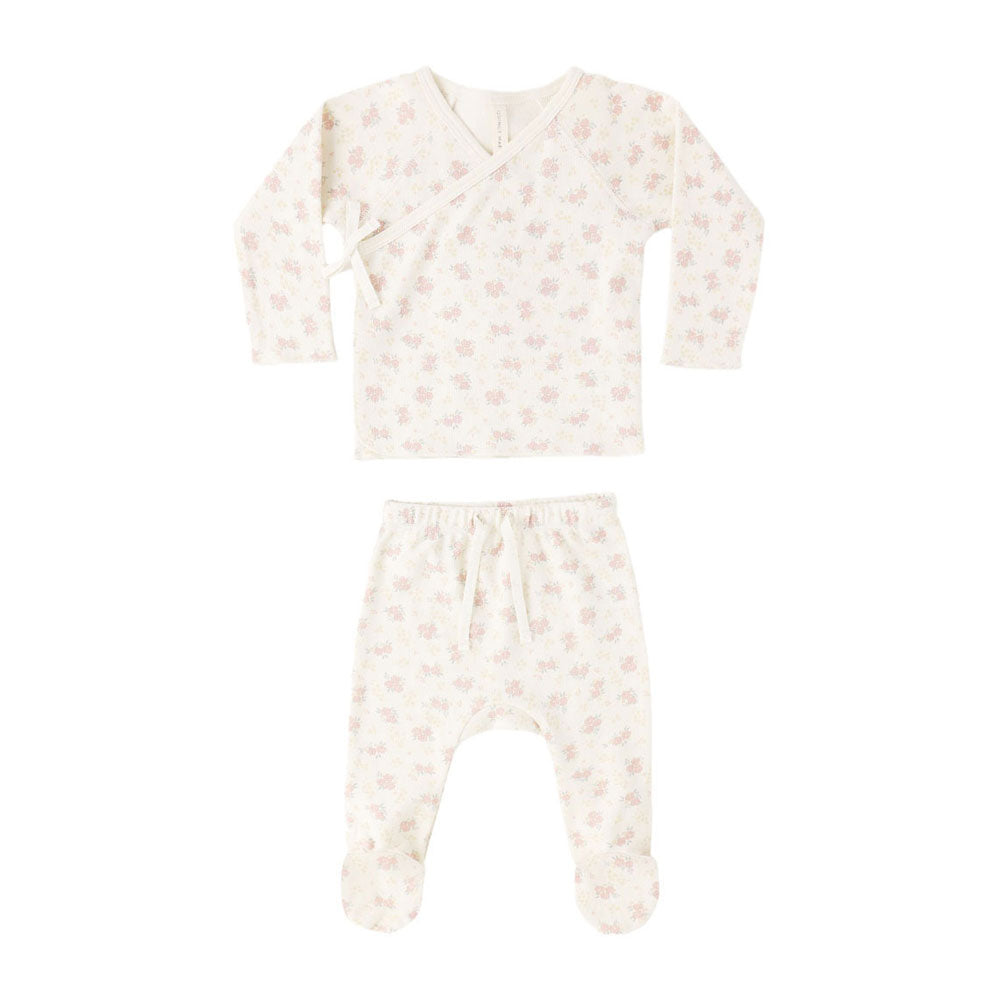 Quincy Mae Flower Field Wrap Top + Footed Pant Set