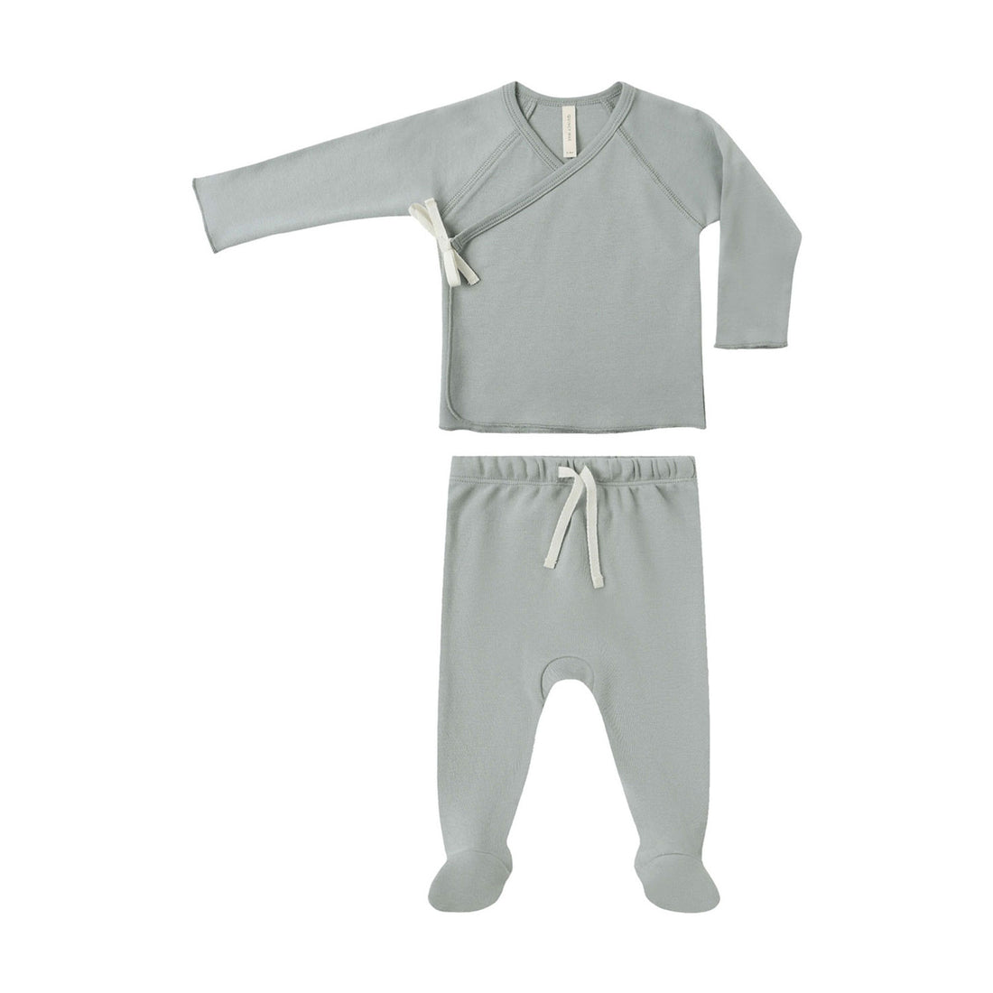 Quincy Mae Steel Blue Wrap Top + Footed Pant Set