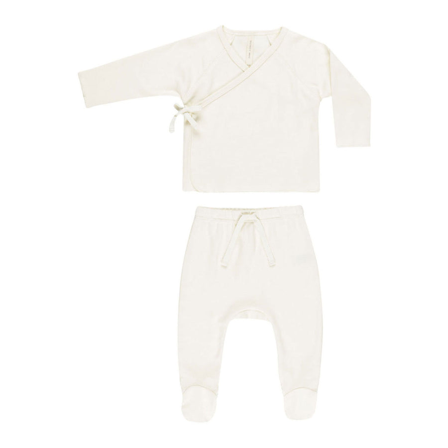 Quincy Mae Ivory Wrap Top + Footed Pant Set