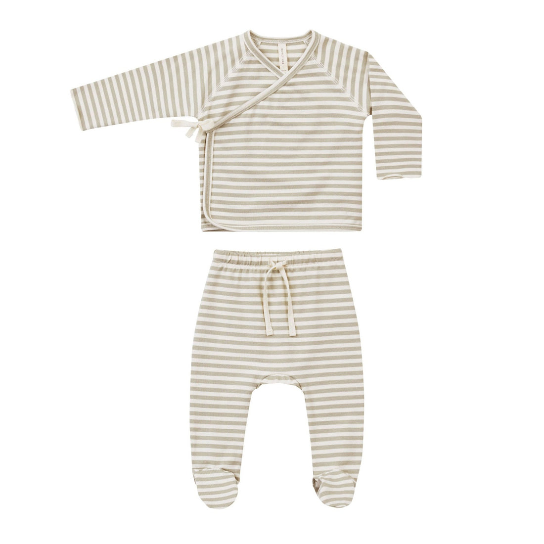 Quincy Mae Ash Stripe Wrap Top + Footed Pant Set