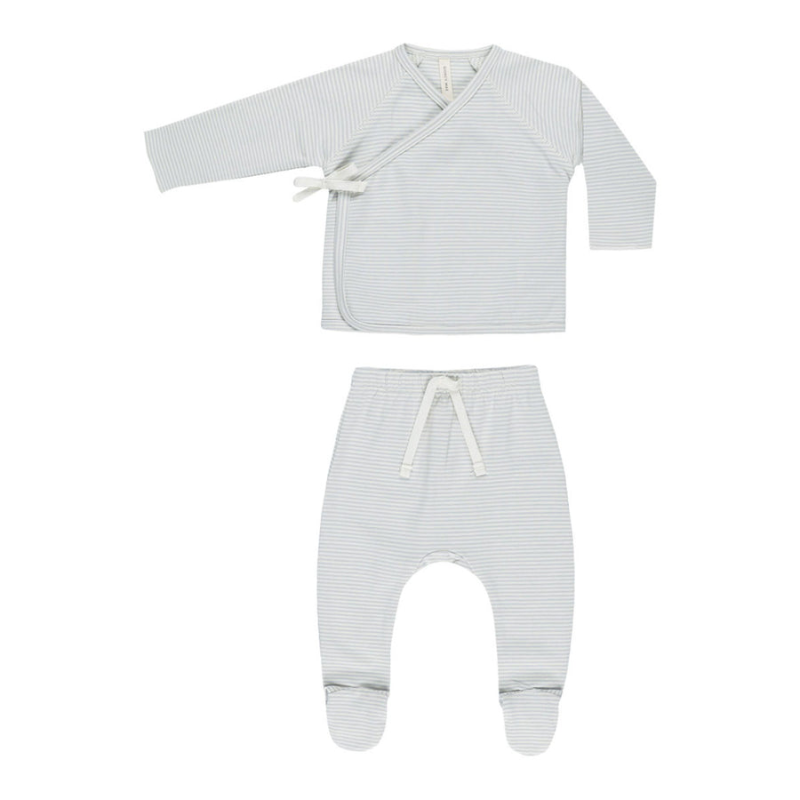 Quincy Mae Sky Micro Stripe Wrap Top + Footed Pant Set