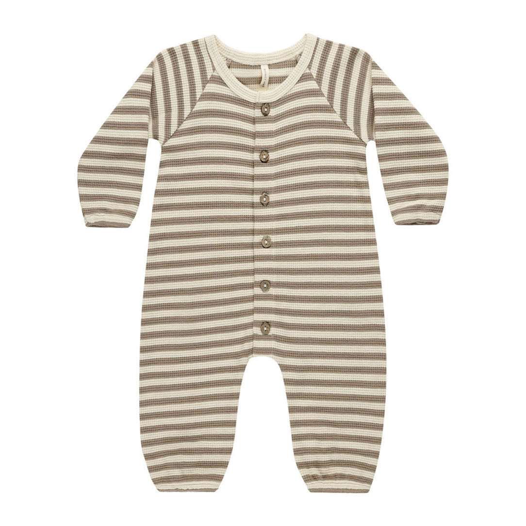 Quincy Mae Olive Stripe Waffle Long Sleeve Jumpsuit