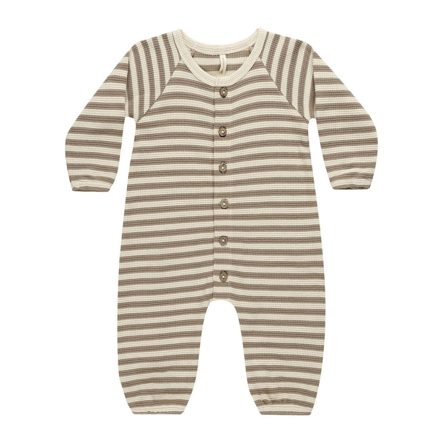 Quincy Mae Olive Stripe Waffle Long Sleeve Jumpsuit