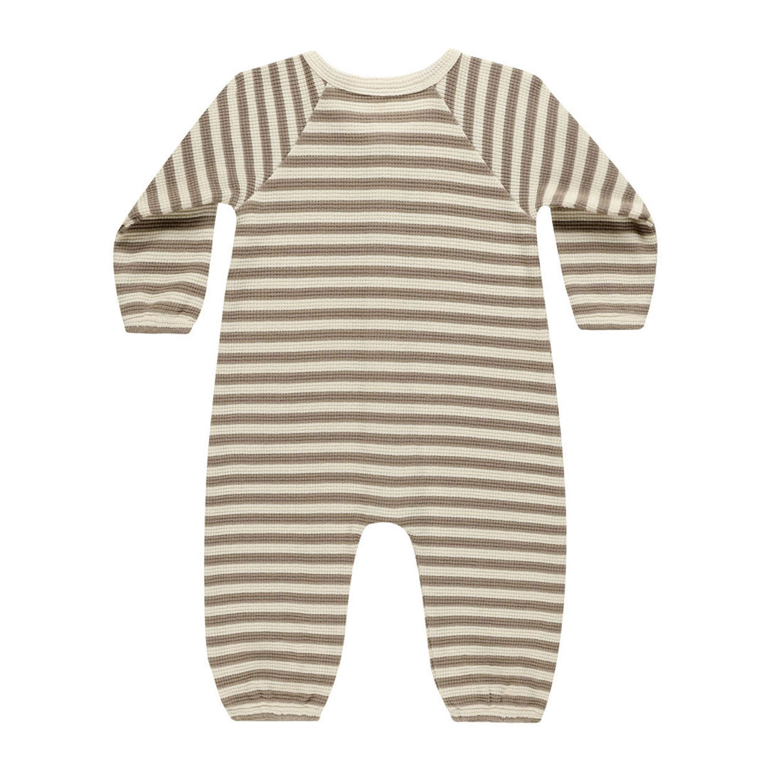 Quincy Mae Olive Stripe Waffle Long Sleeve Jumpsuit