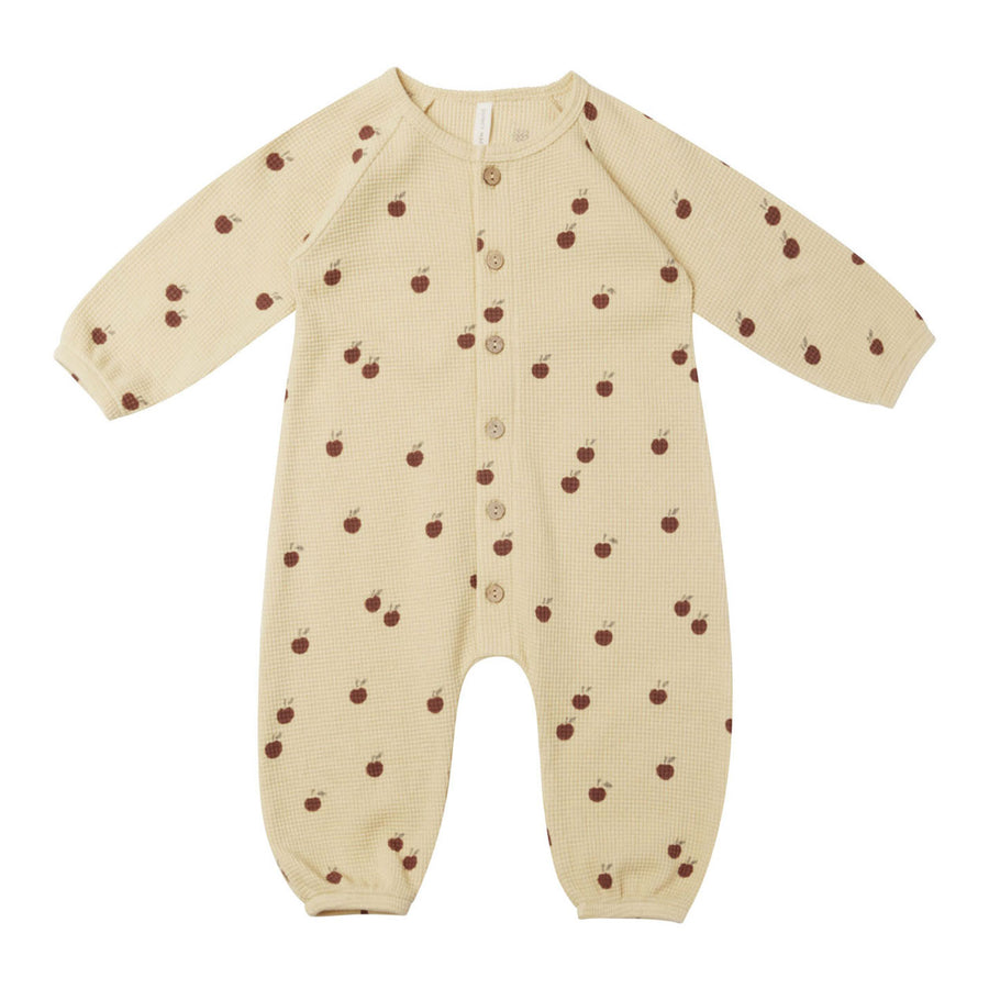 Quincy Mae Apples Waffle Long Sleeve Jumpsuit
