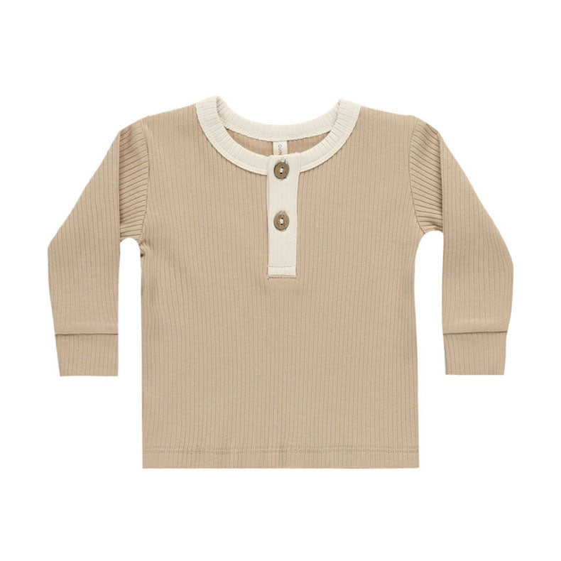 Quincy Mae Latte Ribbed Henley