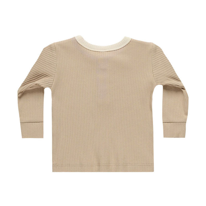 Quincy Mae Latte Ribbed Henley