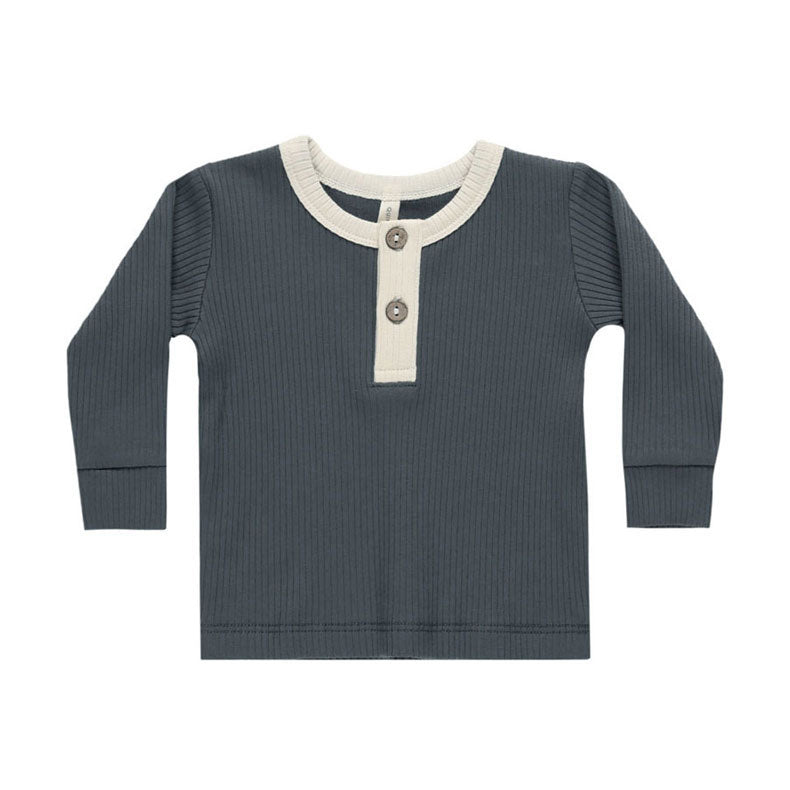 Quincy Mae Indigo Ribbed Henley