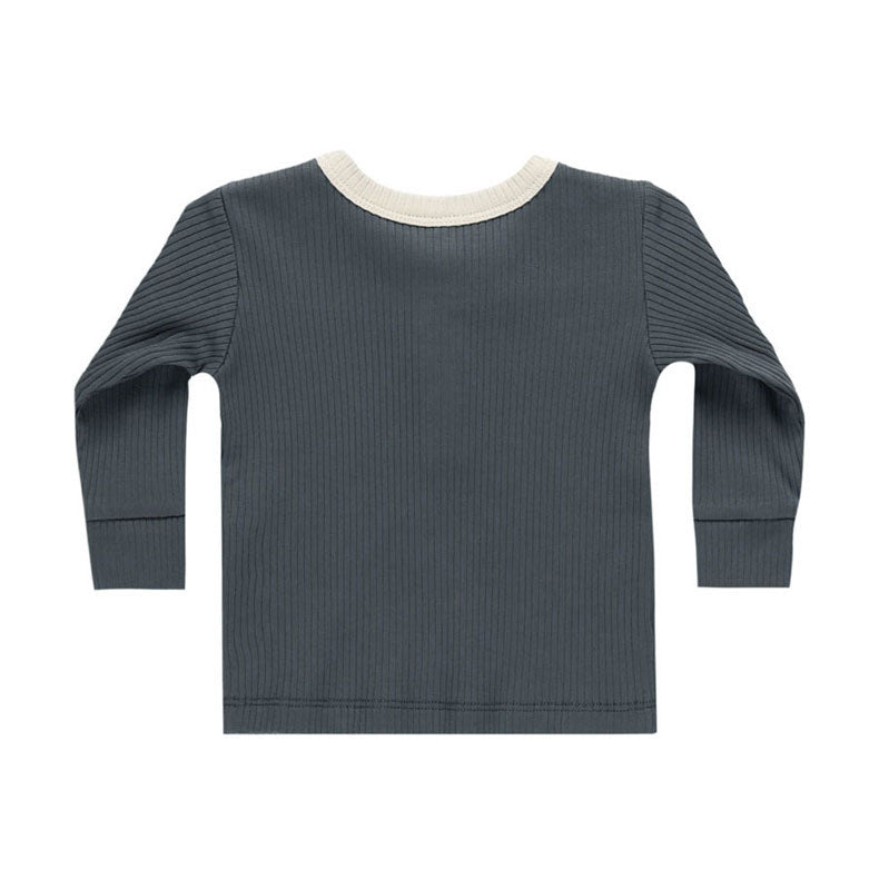 Quincy Mae Indigo Ribbed Henley