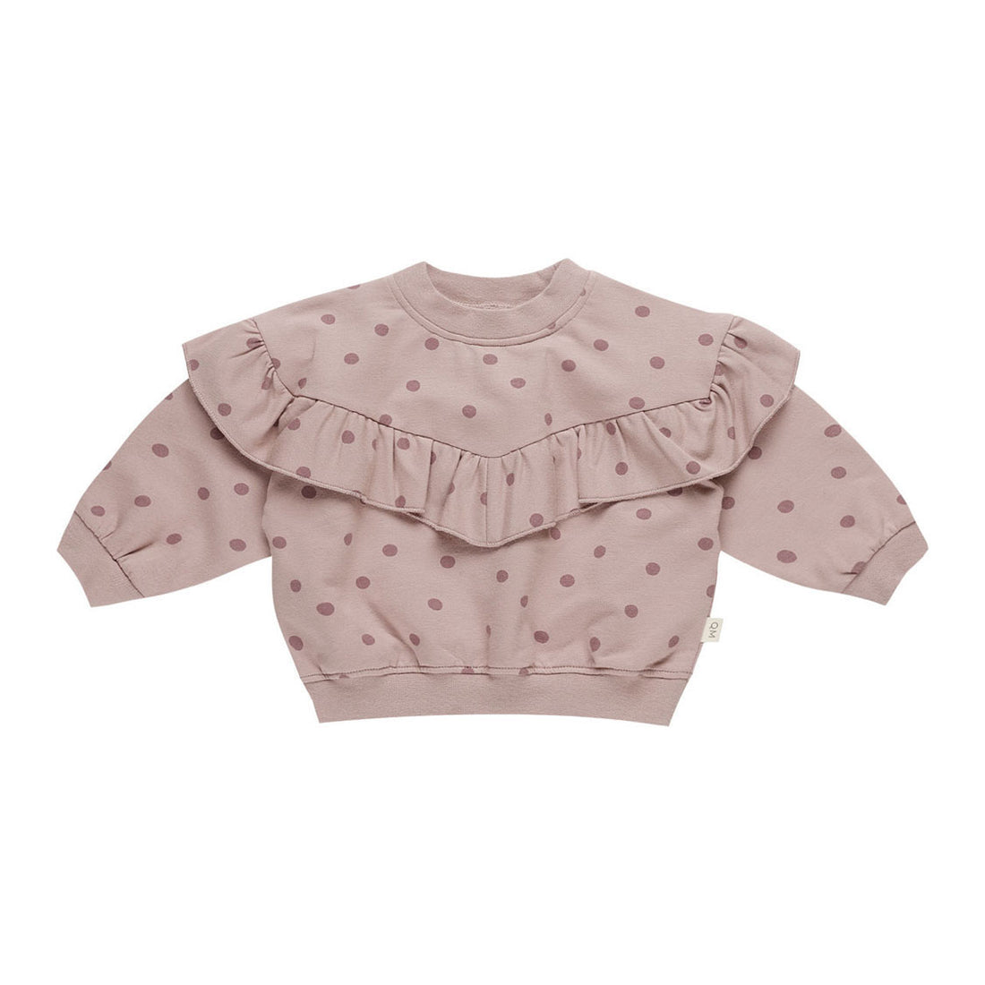 Quincy Mae Mauve Polka Dots Ruffle Fleece Sweatshirt