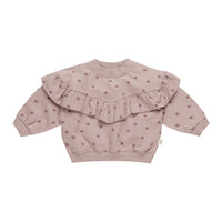 Quincy Mae Mauve Polka Dots Ruffle Fleece Sweatshirt