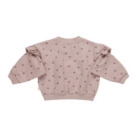 Quincy Mae Mauve Polka Dots Ruffle Fleece Sweatshirt
