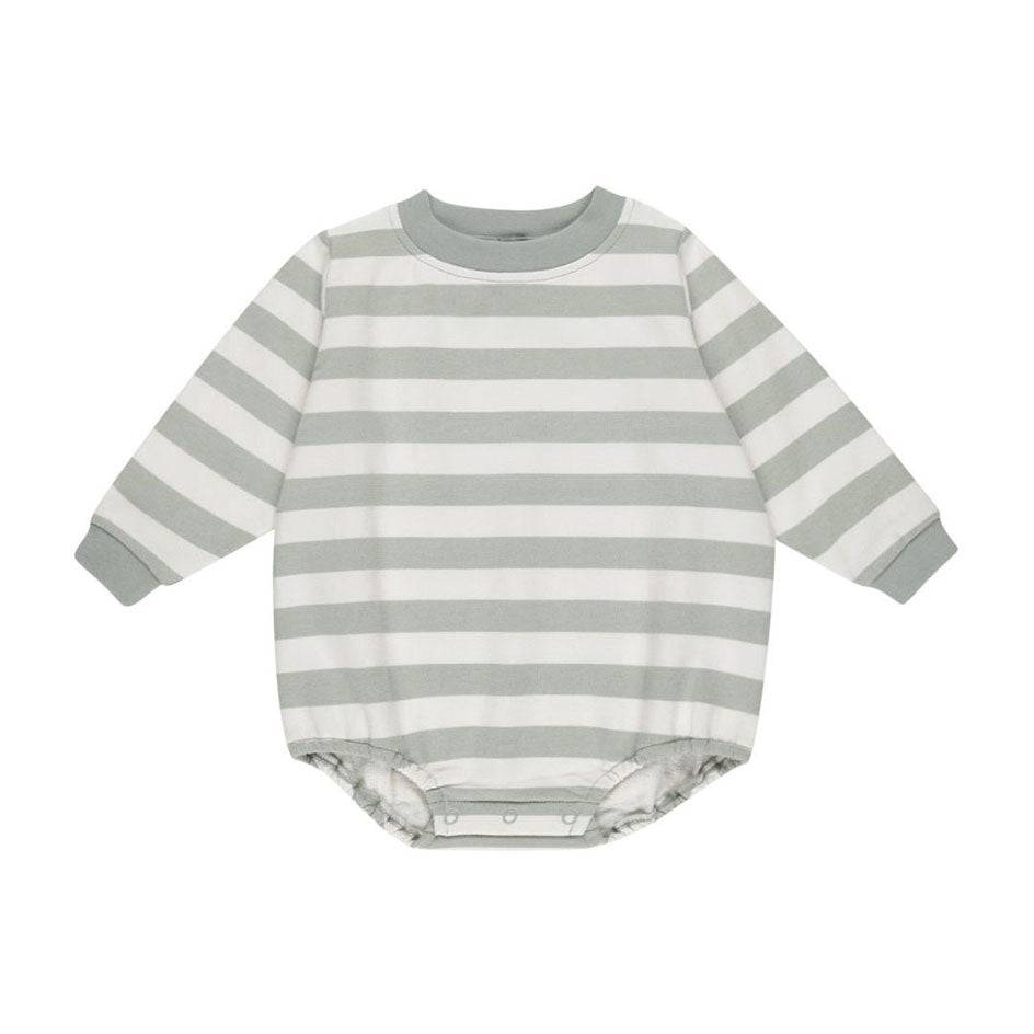 Quincy Mae Sage Stripe Crewneck Bubble Romper