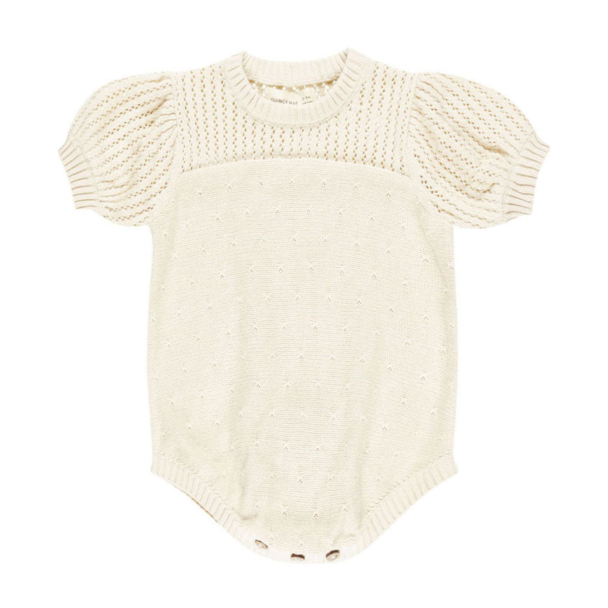Quincy Mae Natural Pointelle Knit Romper