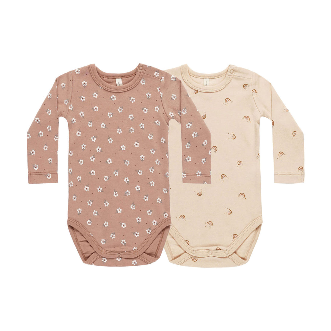 Quincy Mae Rose Ditsy, Ranbows Jersey Bodysuit, 2 Pack