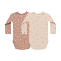 Quincy Mae Rose Ditsy, Ranbows Jersey Bodysuit, 2 Pack