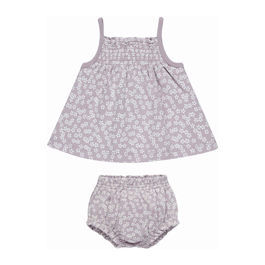 Quincy Mae Lavender Ditsy Smocked Tank + Bloomer Set