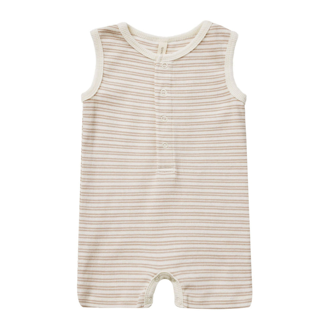 Quincy Mae Oat Stripe Ribbed Henley Romper