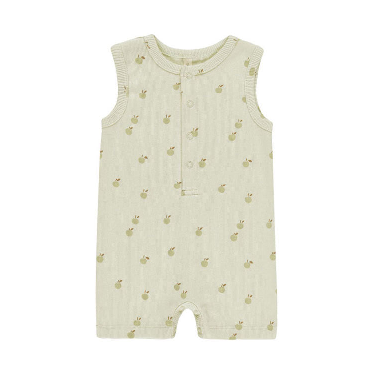 Quincy Mae Mint Apples Ribbed Henley Romper
