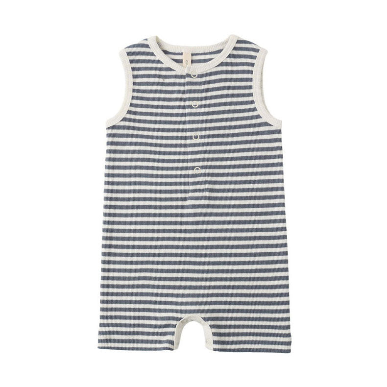 Quincy Mae Ocean Stripe Ribbed Henley Romper