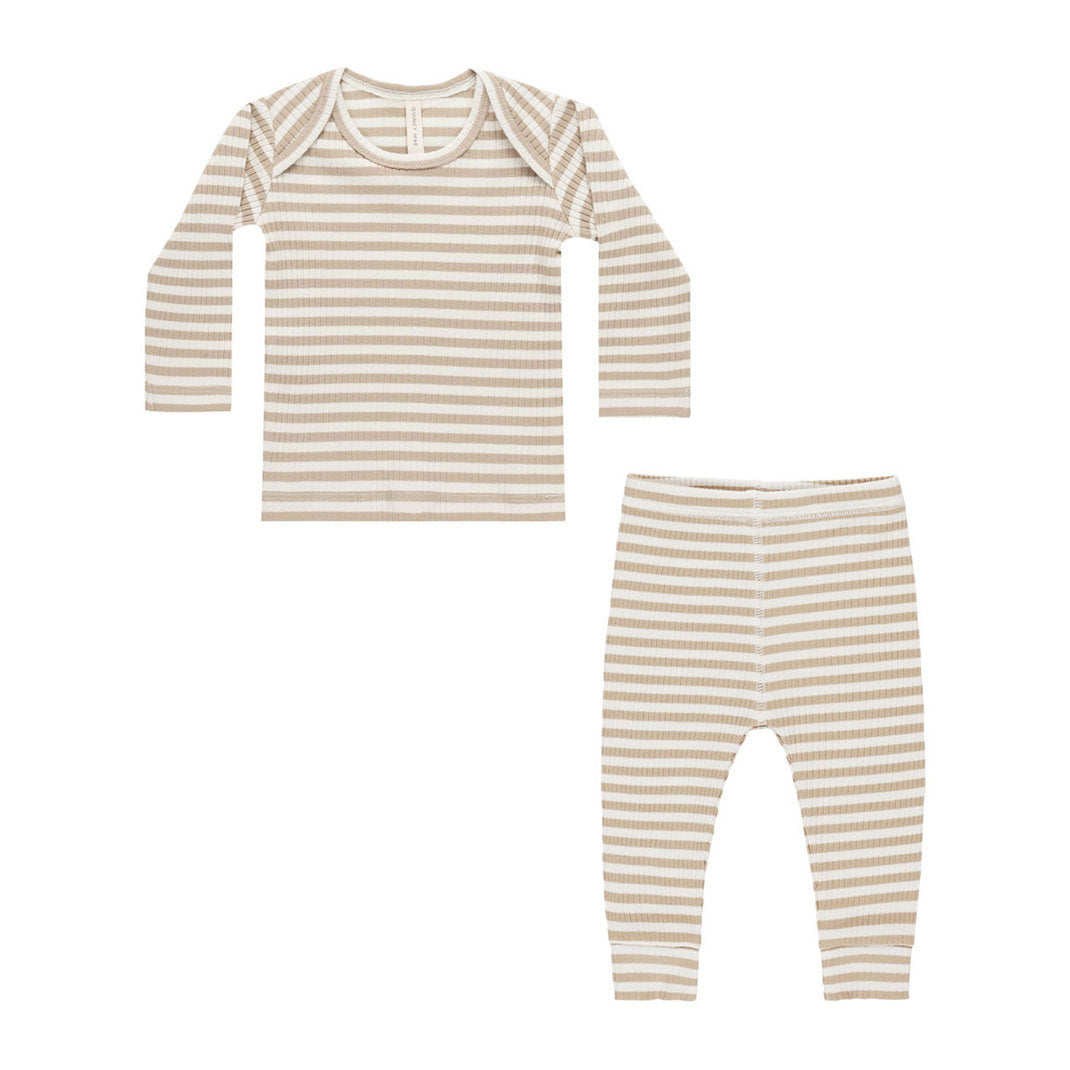 Quincy Mae Latte Stripe Ribbed Tee + Legging Set