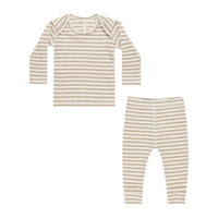 Quincy Mae Latte Stripe Ribbed Tee + Legging Set